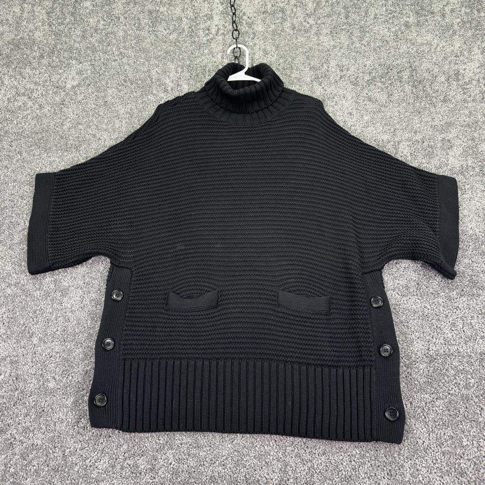 J.Crew Sweater Womens Medium Black Turtleneck Cape Poncho Knit Pockets Cozy